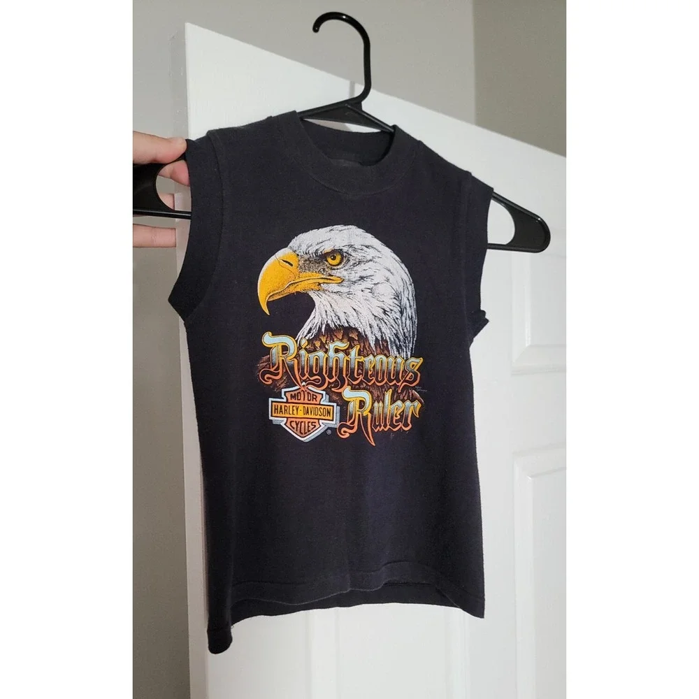 AMAZING 80s Harley Davidson Tank Top Shirt Kids Size 6-8 Biker 3D Emblem Trucker